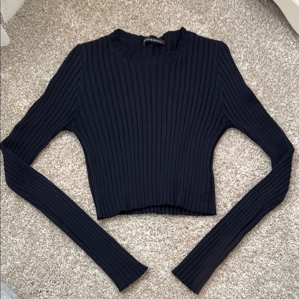 Brandy Melville Navy Ribbed Long Sleeve Top